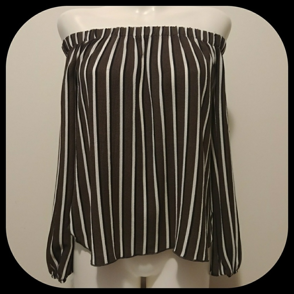 NWOT, Olive Stripe Off Shoulder Blouse